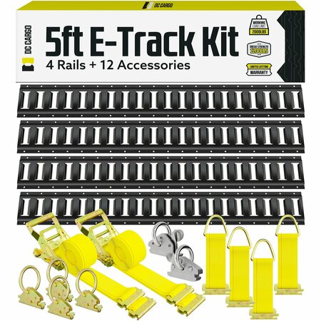 DC CARGO 5' Black E-Track Kit - 4 Rails + Tie-down Accessories 5HETP4KIT4